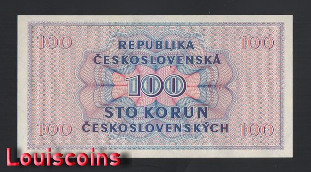 B086-CZECHOSLOVAKIA-1945捷克斯洛伐克紙幣,100 Korun(O)