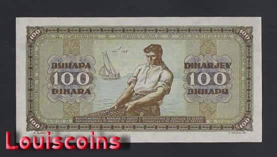 B089-YUGOSLAVIA-1946南斯拉夫紙幣-100 Dinara（O)