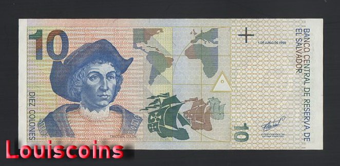 9-1 B009-EL SALVADOR-1998薩爾瓦多鈔-10 Colones(1237)