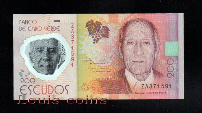 92-1 B092-CAPE VERDE-2014維德角 200 escudos 塑膠鈔票.(B)