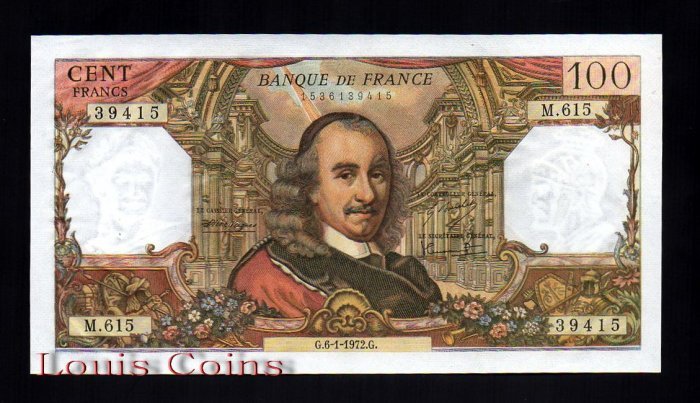 93-1 B093-FRANCE-1972法國鈔票.100Francs(B)