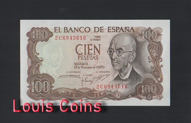 B391-SPAIN-1970西班牙紙幣,100 Pesetas(966)