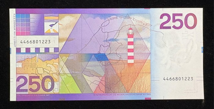 1007-2 B1007-NETHERLANDS-1985荷蘭紙幣,250 Gulden(BO)(HB)