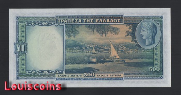 1008-2 B1008-GREECE-1939希臘鈔票-500 Drachmai(BO)