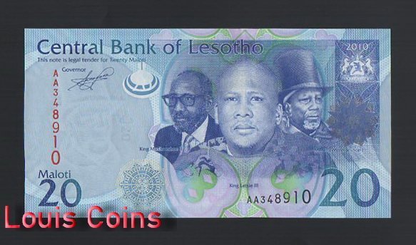 1024-1 B1024-LESOTHO-2010 & 2013賴索托紙幣,20 Maloti(O)