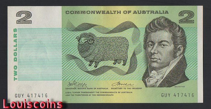 B1026-Australia-1966-72澳洲鈔票-2 Dollars(O)