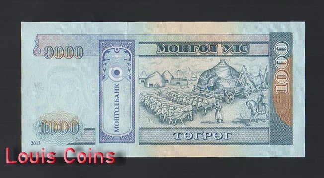 1039-2 B1039-MONGOLIA-2003-2016蒙古紙幣,1000 Tögrög(1040)