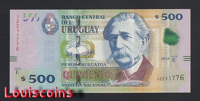1054-1 B1054-URUGUAY-2014-20烏拉圭紙鈔-500 Pesos Uruguayos(BO)