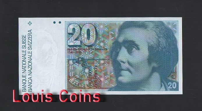 B400-SWITZERLAND--1978-1992瑞士紙幣20 Franken(B)