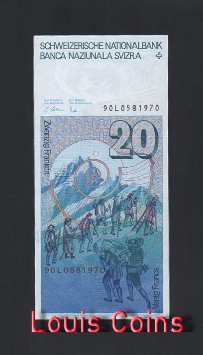 B400-SWITZERLAND--1978-1992瑞士紙幣20 Franken(B)
