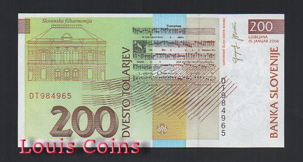 B405-SLOVENIA--2004斯洛維尼亞紙幣200 Tolarjev (328)