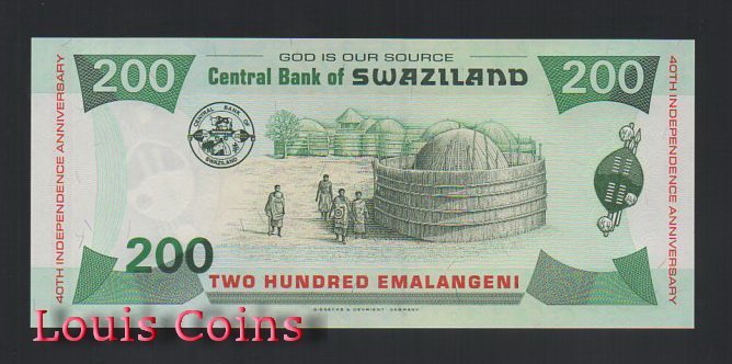 B406-SWAZILAND--2008史瓦濟蘭紀念紙幣200 Emalangeni(B)