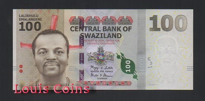 407-1 B407-SWAZILAND--.2010史瓦濟蘭紙幣100 Emalangeni(537)