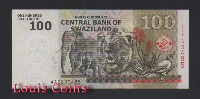 407-2 B407-SWAZILAND--.2010史瓦濟蘭紙幣100 Emalangeni(537)