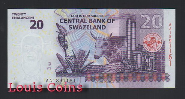 408-2 B408-SWAZILAND--2010史瓦濟蘭紙幣20 Emalangeni(538)