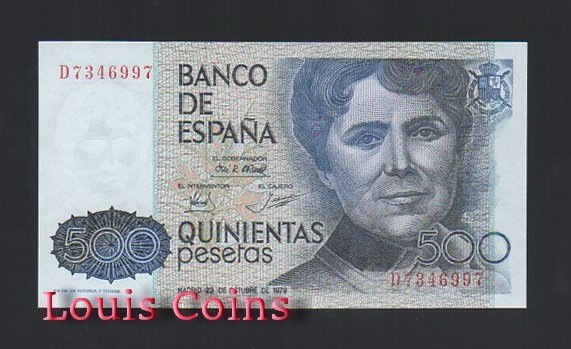 B429-SPAIN--1979西班牙紙幣500 Pesetas(1098)