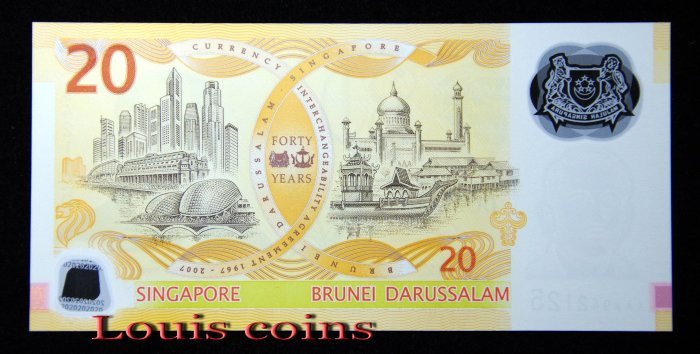 B441-SINGAPORE--2007新加坡塑膠鈔 20 Dollars(493)