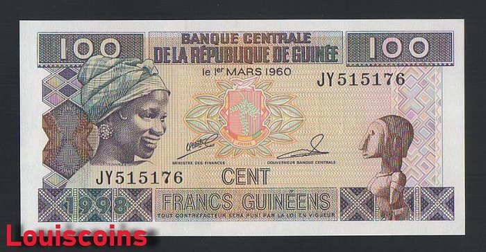 B445-GUINEA-1998-2012幾內亞紙幣-100 Francs Guineens(B)
