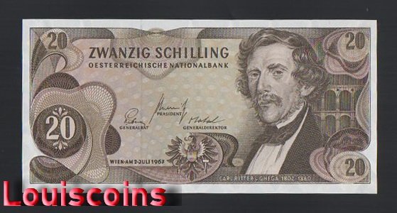 B446-AUSTRIA-1967奧地利鈔票-20 Schilling(B)