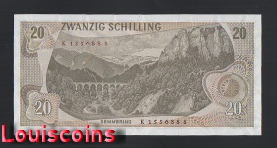 B446-AUSTRIA-1967奧地利鈔票-20 Schilling(B)