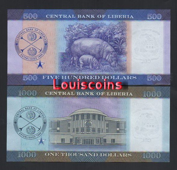 B449-LIBERIA-2022賴比瑞亞紙幣-500.1000 Dollars（362）