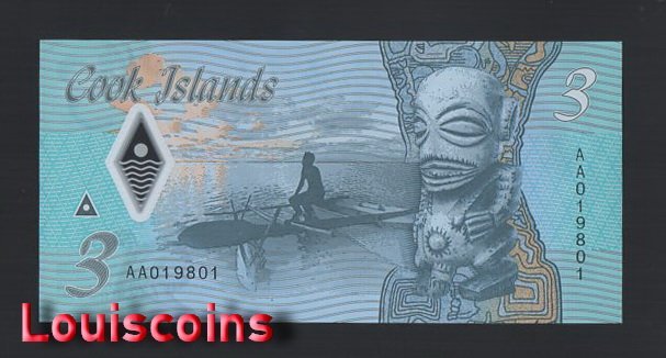 B451-COOK ISLANDS-2021庫克群島塑膠紙幣3 Dollars(184)