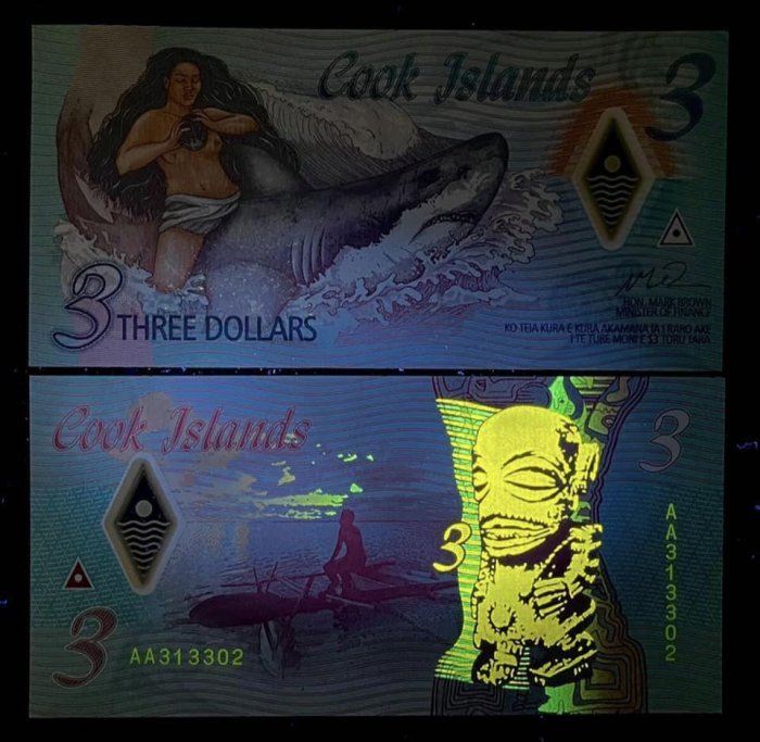 B451-COOK ISLANDS-2021庫克群島塑膠紙幣3 Dollars(184)