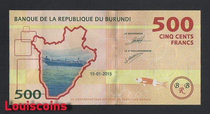 456-2 B456-BURUNDI-2015-23普隆地紙幣500 Francs / Amafaranga(B)