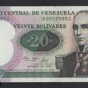 472-1 B472-VENEZUELA-1987委內瑞拉紀念紙幣-20 Bolívares(B)