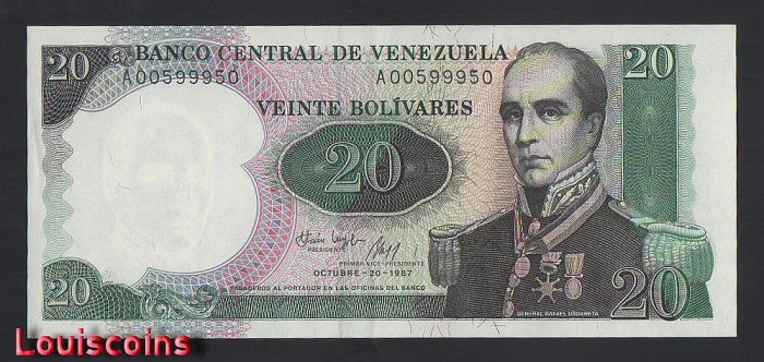 472-1 B472-VENEZUELA-1987委內瑞拉紀念紙幣-20 Bolívares(B)