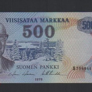 474-1 B474-FINLAND-1975芬蘭鈔票-500 Markkaa(O)