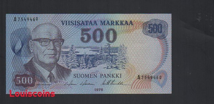 474-1 B474-FINLAND-1975芬蘭鈔票-500 Markkaa(O)