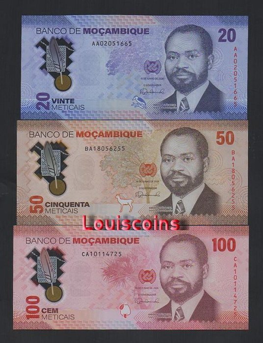 B483-MOZAMBIQUE-2024莫三比克塑膠紙幣,3張一組（B）