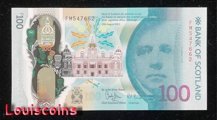 487-2 B487-SCOTLAND-2021蘇格蘭塑膠紀念紙幣,100 Pounds(B)