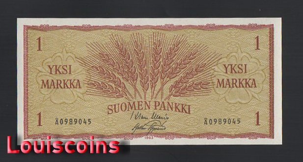 489-1 B489-FINLAND-1963芬蘭鈔票-1 Markka(18)