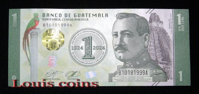 505-1 B505-GUATEMALA-2023(2024)瓜地馬拉格查爾100周年紀念鈔票-1 Quetzales(466)