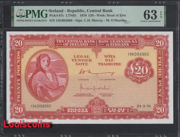 B522-IRELAND-1961-1976愛爾蘭鈔票-20 Pound