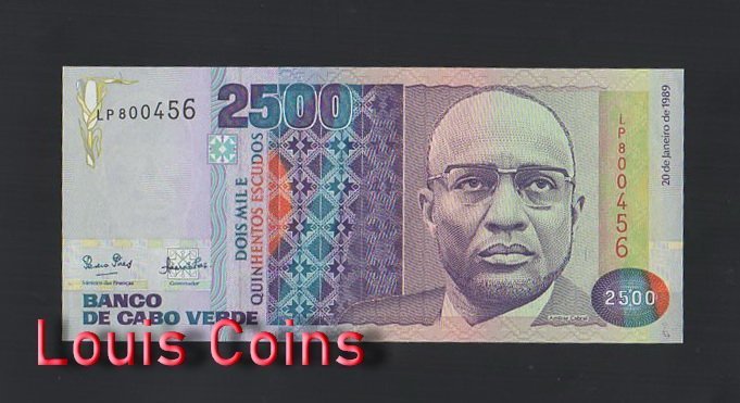 B526-CAPE VERDE-1989維德角(彿德角)紙幣2.500 Escudos(O)