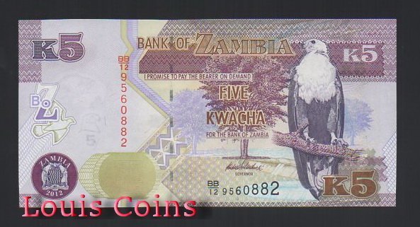 556-1 B556-ZAMBIA--2012尚比亞紙幣5 Kwacha(767)