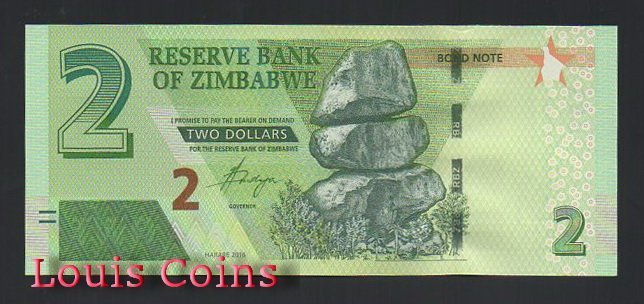 562-1 B562-ZIMBABWE--2016辛巴威紙幣2 Dollars(O)