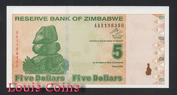 563-1 B563-ZIMBABWE--2009辛巴威紙幣5 Dollars(746)