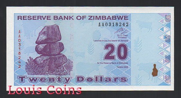 564-1 B564-ZIMBABWE--2009辛巴威紙幣20 Dollars(745)