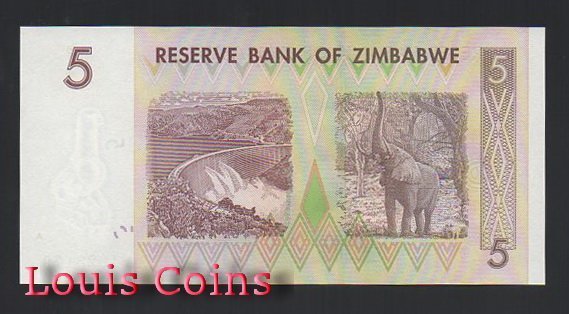 568-2 B568-ZIMBABWE--2007辛巴威紙幣5 Dollars(741)