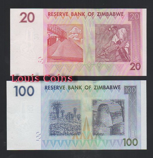 570-4 B570-ZIMBABWE--2007辛巴威小面值紙幣(五張1套)(804)