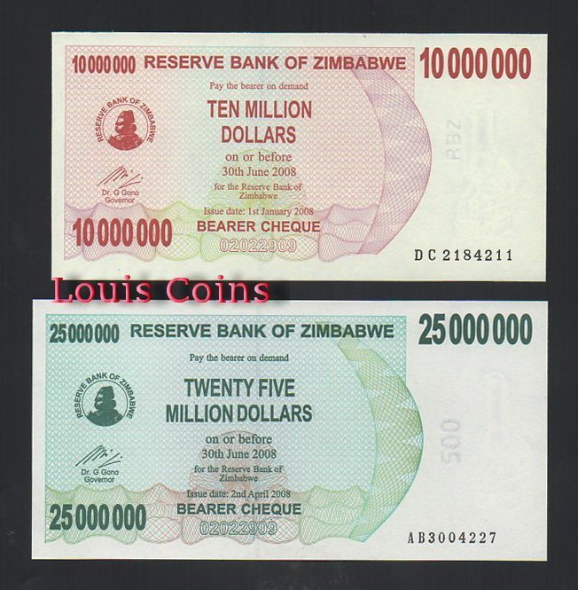 571-1 B571-ZIMBABWE--2008辛巴威大面值紙幣(七張1套)(BO)