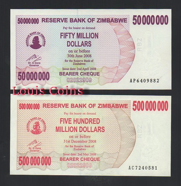571-3 B571-ZIMBABWE--2008辛巴威大面值紙幣(七張1套)(BO)