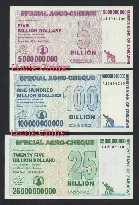 571-5 B571-ZIMBABWE--2008辛巴威大面值紙幣(七張1套)(BO)