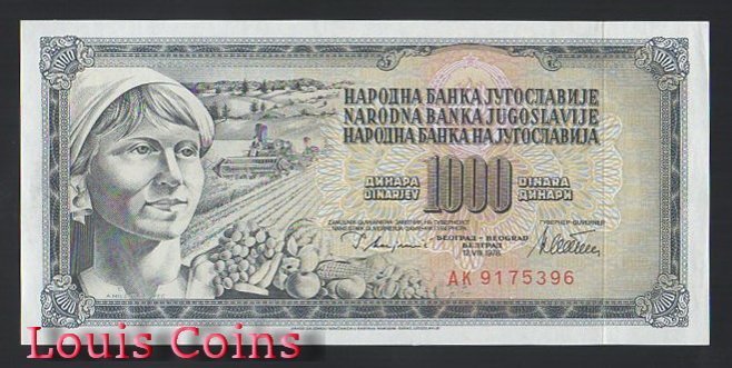 B575-YUGOSLAVIA--1978南斯拉夫紙幣1.000 Dinara(850)