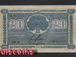 B581-FINLAND-1945芬蘭鈔票-20 Markkaa(BO)