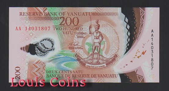 585-1 B585-VANUATU--2014萬那杜塑膠鈔票200 Vatu(1012)
